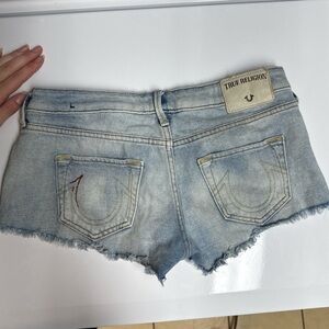True Religion Blue Jean Shorts Distressed Cut-Off Style